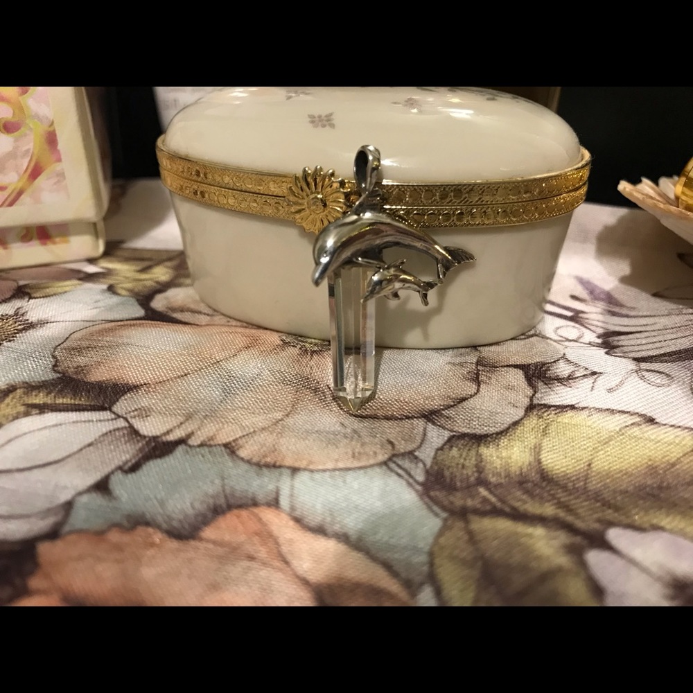 Vintage sterling silver crystal dolphin pendant